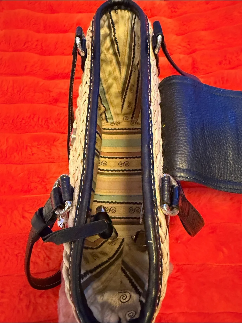 Brighton brand Woven Shoulder Tote with Black Trim and Heart Charm - Picture 14 of 15